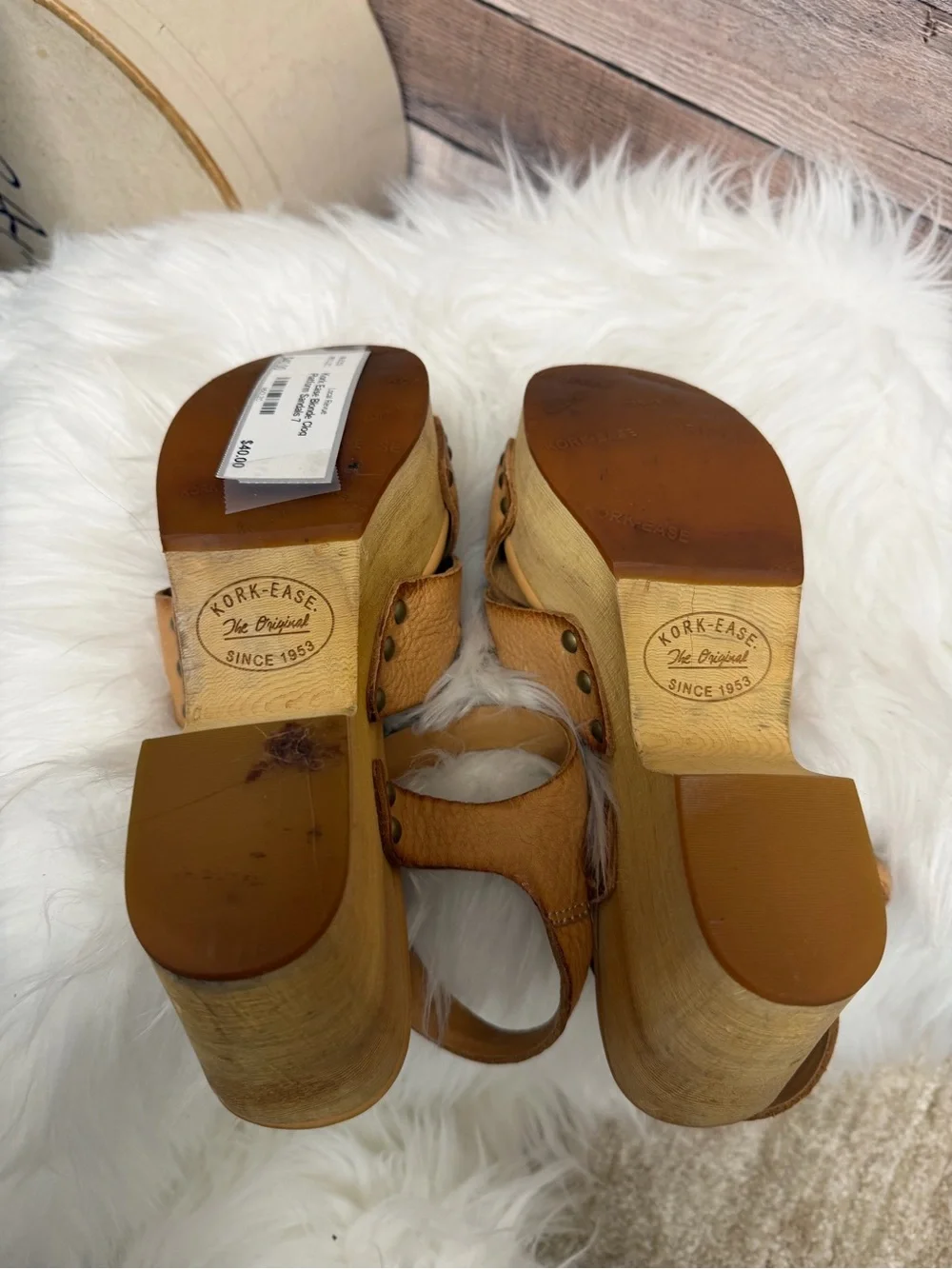 Kork-Ease Tan Leather Crisscross Platform Sandals